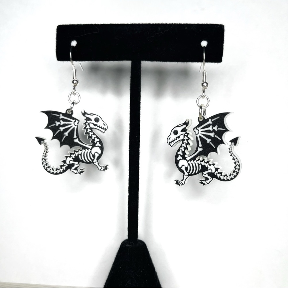 Mystical Black and White Dragon Earrings